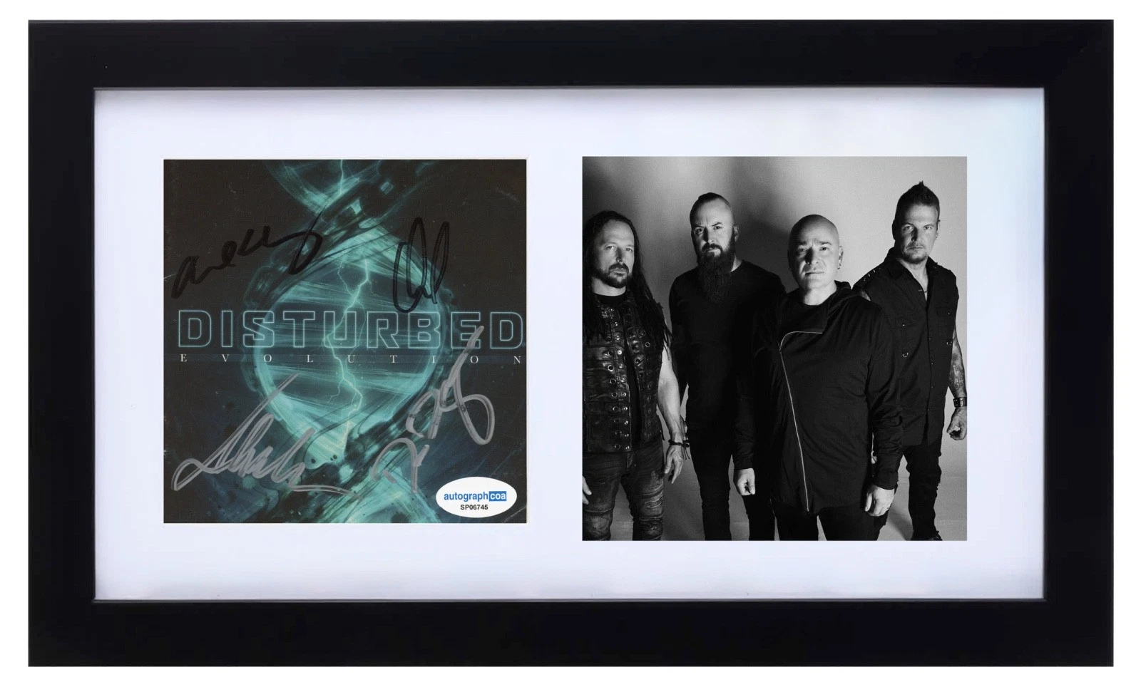 Disturbed Band Signed Autograph Evolution CD Cover Framed David Draiman x4 ACOA