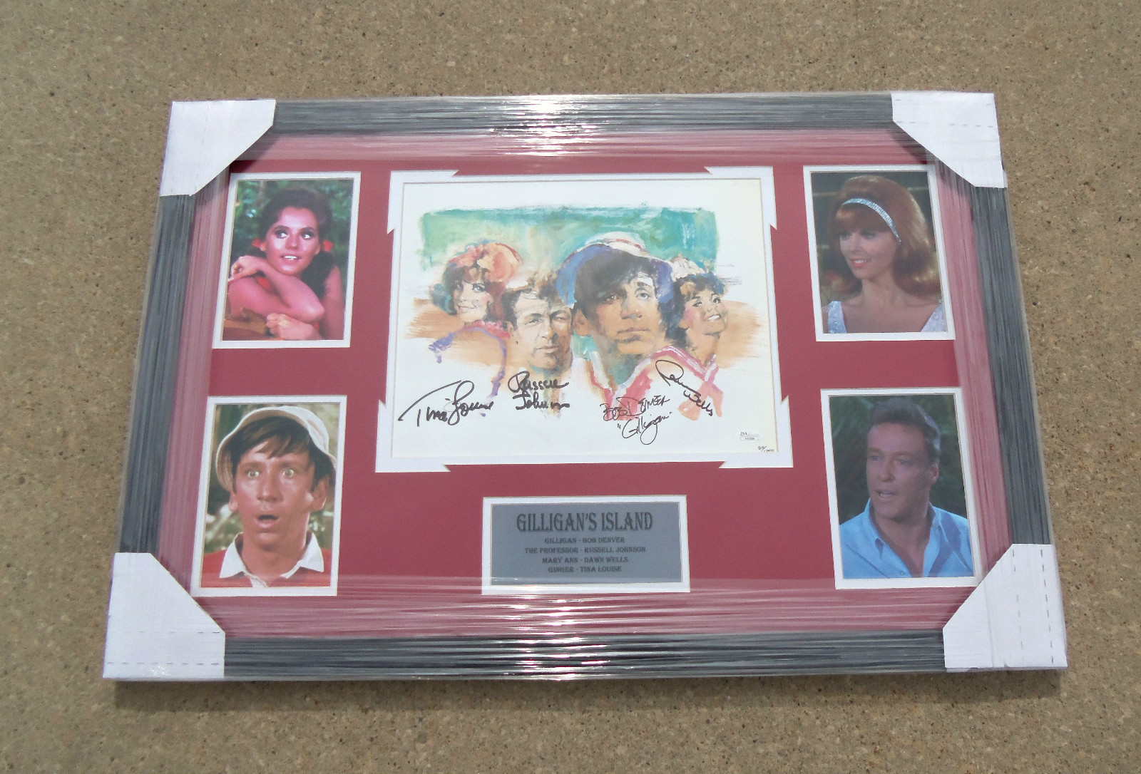 JSA GILLIGANS ISLAND Cast Signed Autographed FRAMED Print GINGER MARY ANN PROFES