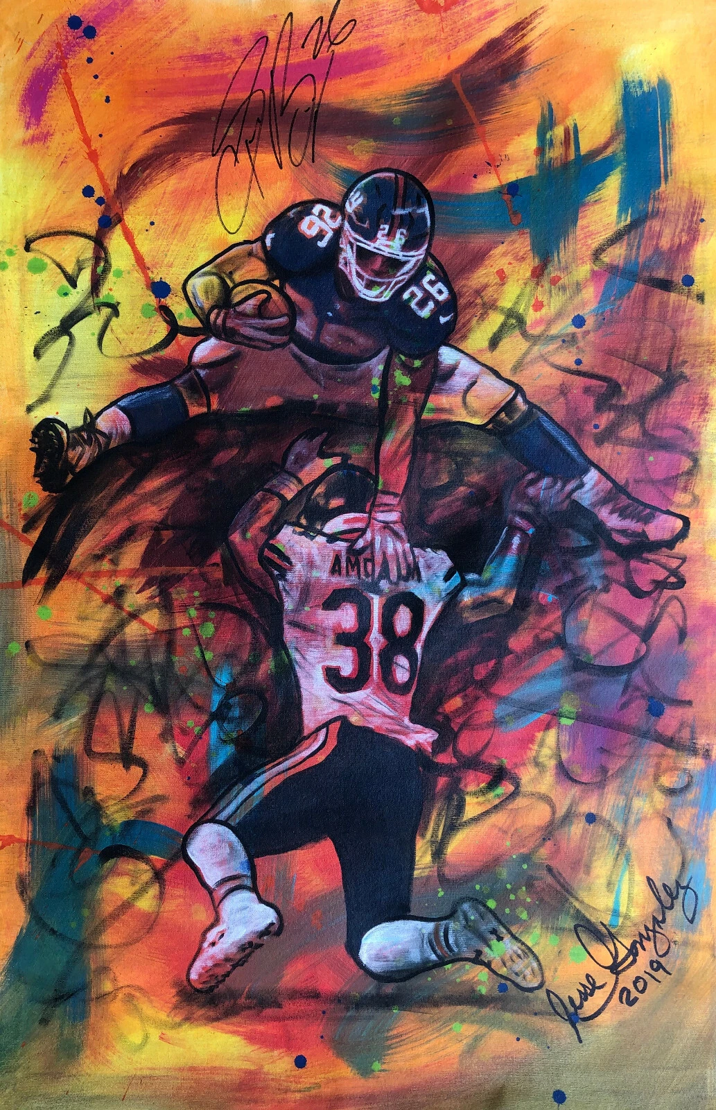 NY Giants #26 SAQUON BARKLEY Signed ORIGINAL ARTWORK Authentic Painting PSA