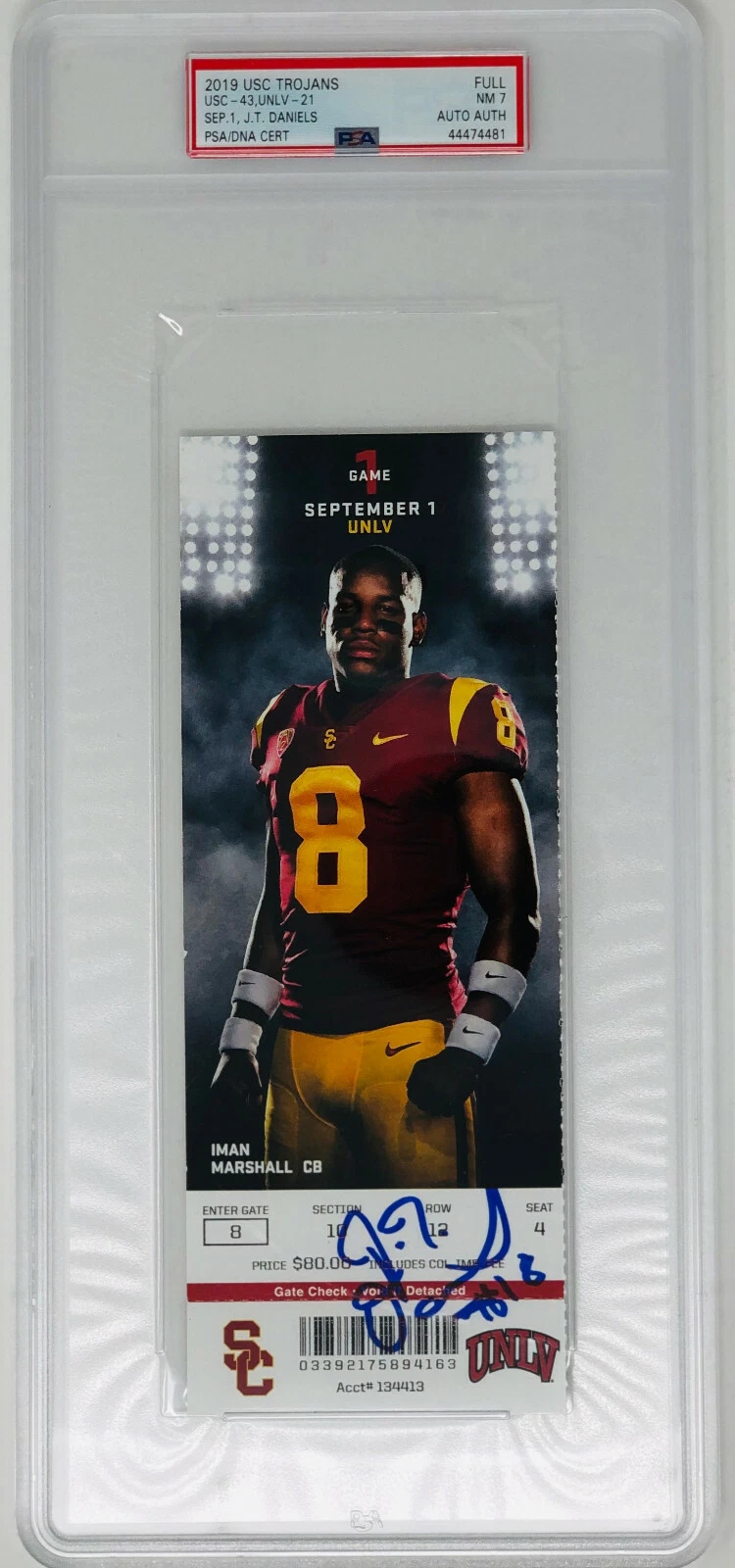 PSA/DNA USC Trojans #18 JT DANIELS Signed Autographed Football Debut Ticket J T