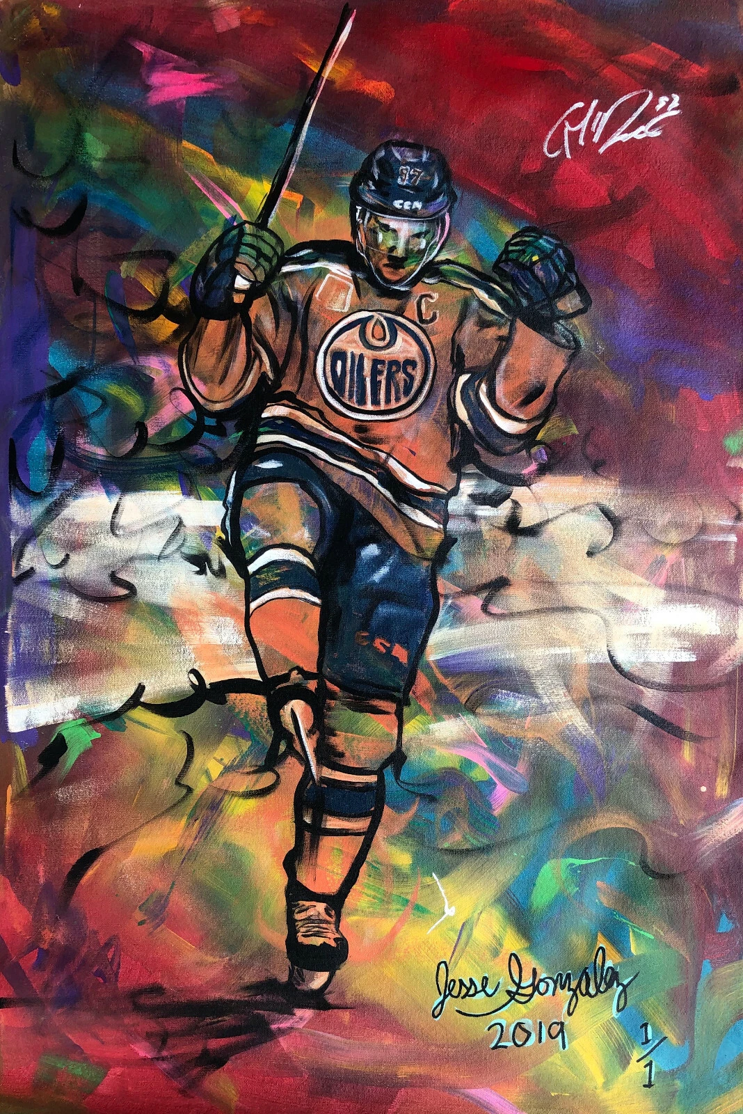 Edmonton Oilers CONNOR MCDAVID Signed ORIGINAL ARTWORK Hockey Painting PSA/DNA