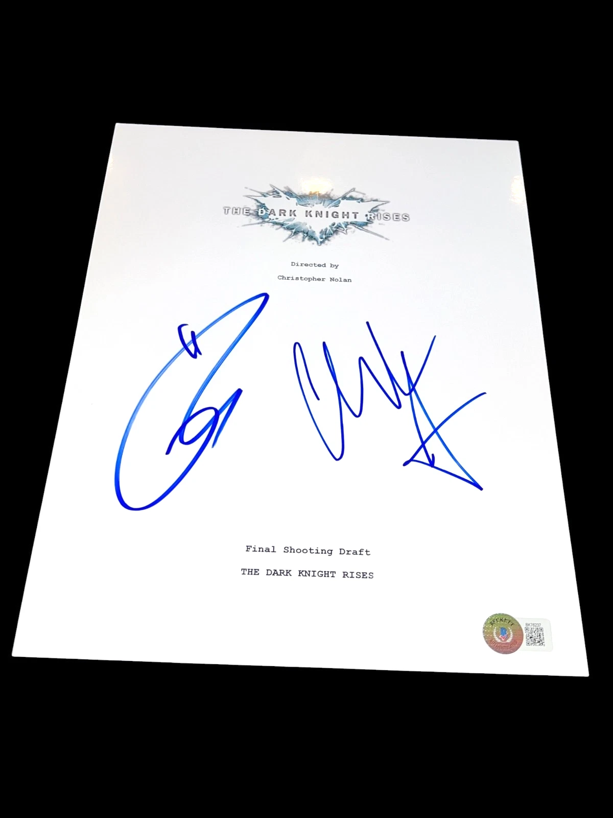 CHRISTIAN BALE TOM HARDY SIGNED MOVIE SCRIPT DARK KNIGHT RISES BECKETT BAS COA G