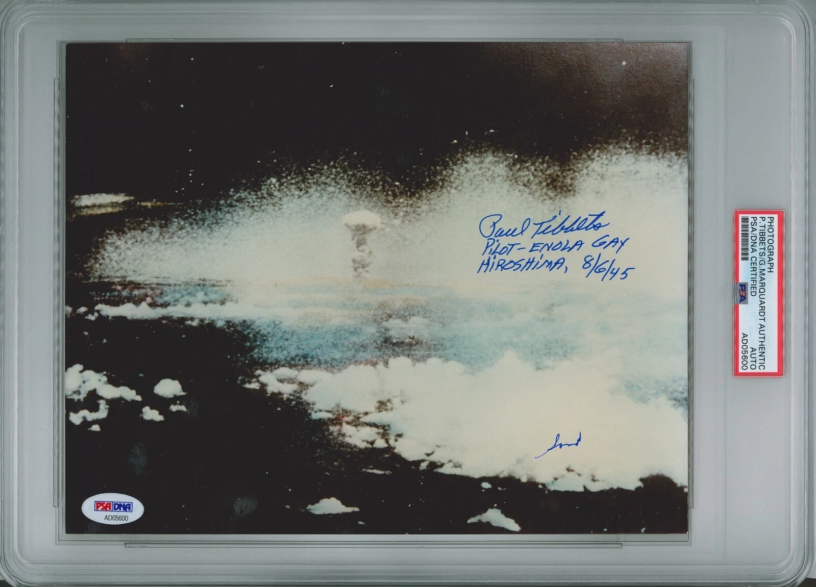PAUL TIBBETS & GEORGE MARQUARDT SIGNED 8X10 PSA DNA AD05600 HIROSHIMA RARE