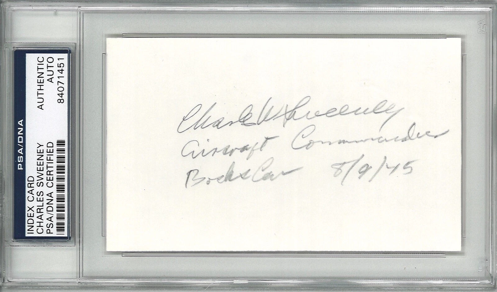 CHARLES SWEENEY SIGNED INDEX CARD PSA DNA 84071451 (D) WWII PILOT BOCKSCAR C-15