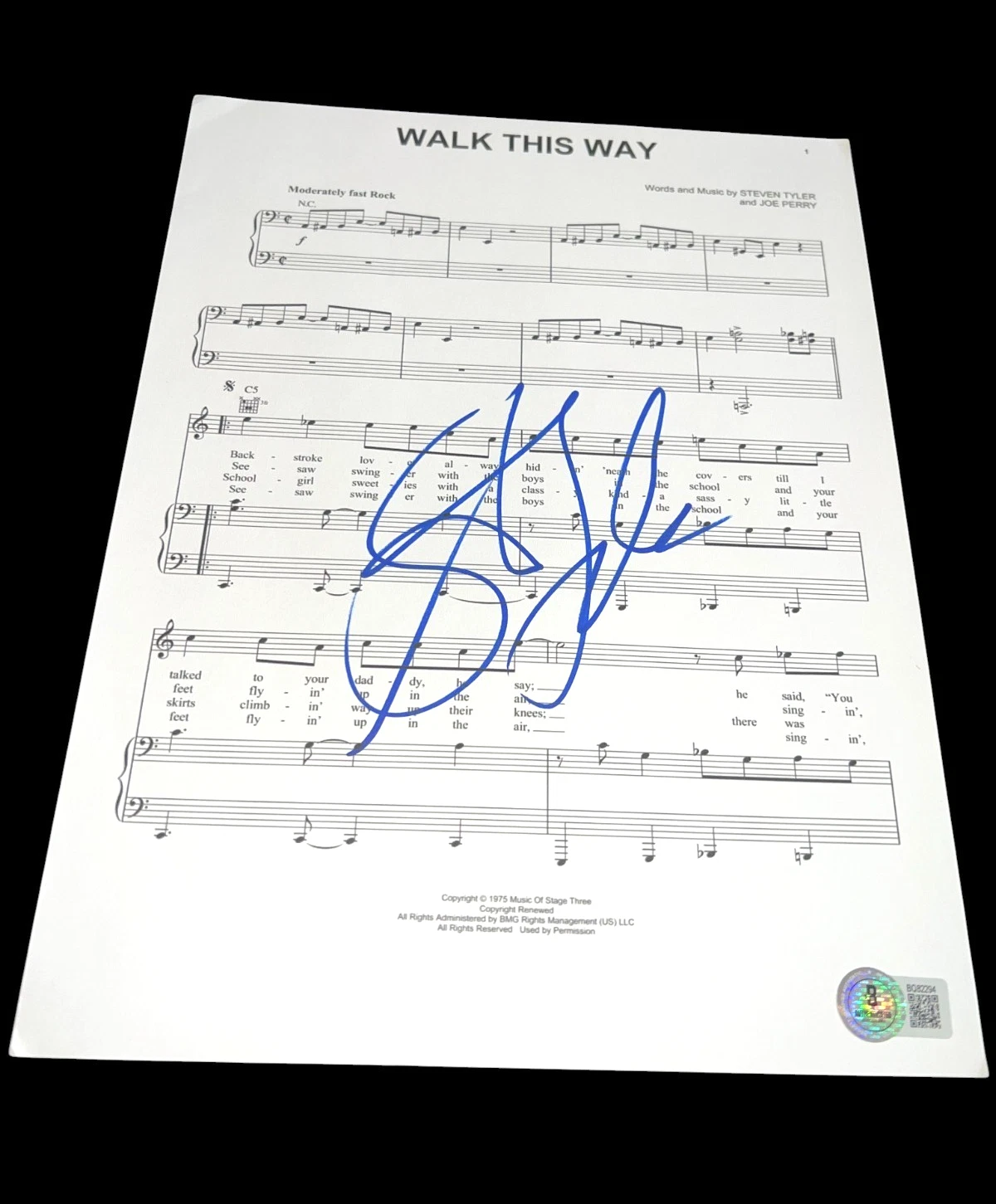 STEVEN TYLER SIGNED AUTOGRAPH SHEET MUSIC WALK THIS WAY BECKETT BAS COA AUTO D