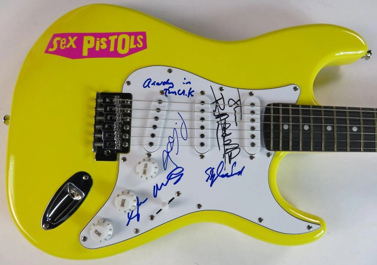 Johnny Rotten SEX PISTOLS Signed Autograph Auto Guitar by 4 JSA BAS