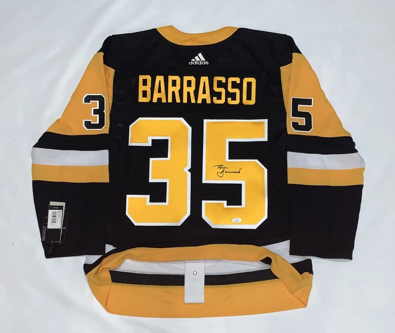 TOM BARRASSO SIGNED ADIDAS PITTSBURGH PENGUINS 1991 CUP JERSEY LICENSED JSA COA