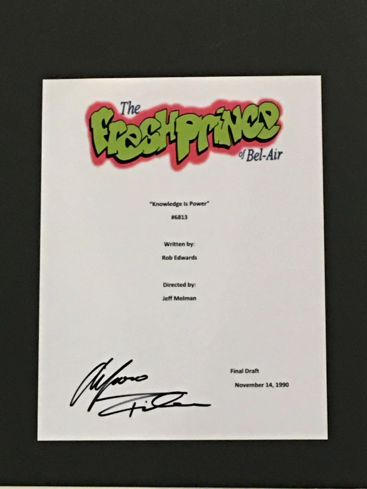 ALFONSO RIBEIRO SIGNED FRESH PRINCE OF BEL-AIR KNOWLEDGE IS POWER TRANSCRIPT