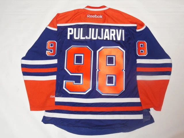 JESSE PULJUJARI SIGNED EDMONTON OILERS #98 HOME JERSEY LICENSED JSA COA