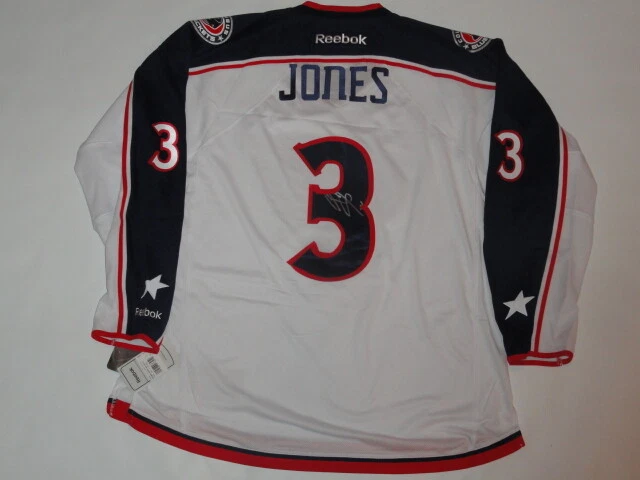 SETH JONES SIGNED #3 RBK COLUMBUS BLUE JACKETS ROAD JERSEY LICENSED JSA COA