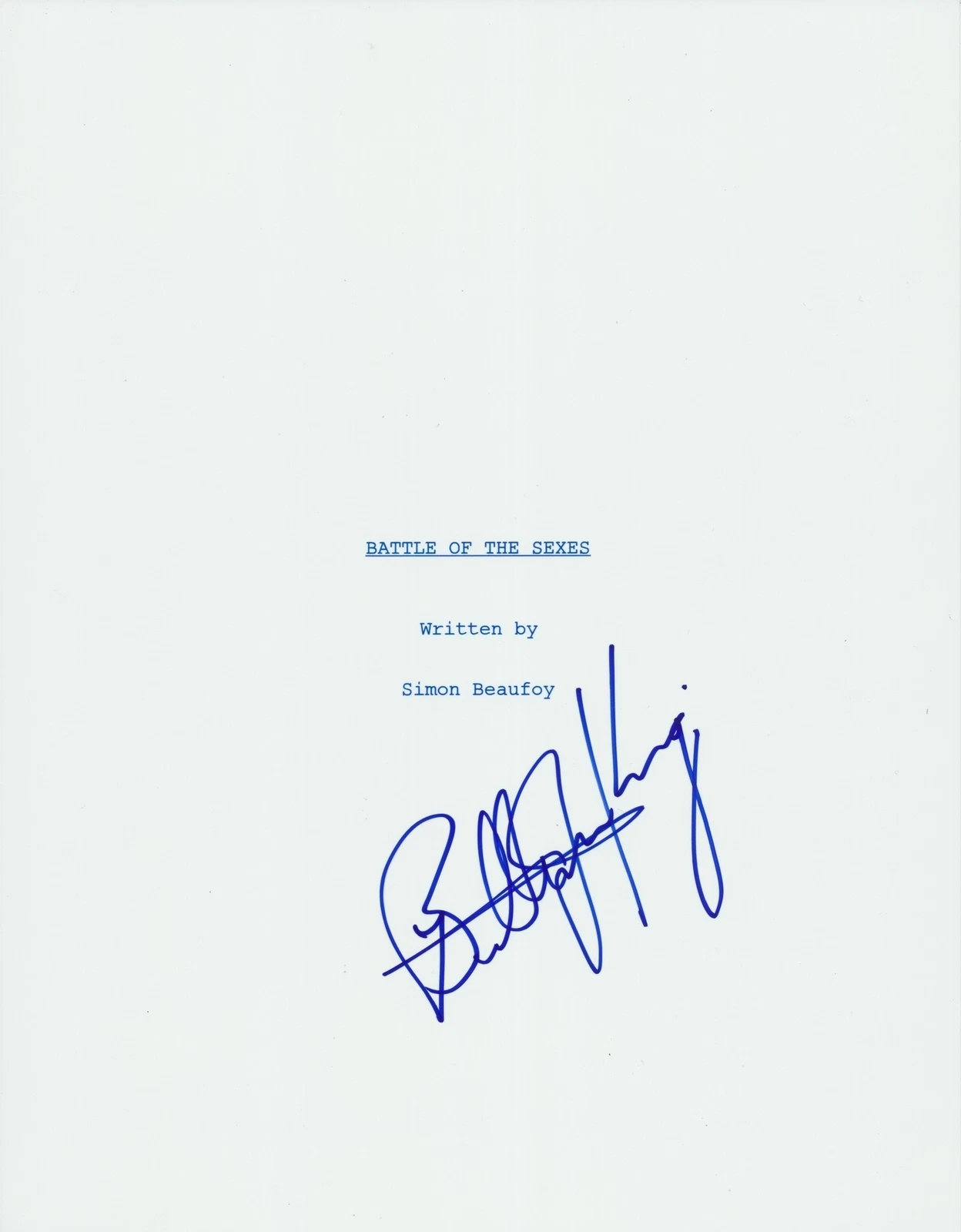 BILLIE JEAN KING SIGNED BATTLE OF THE SEXES FULL SCRIPT