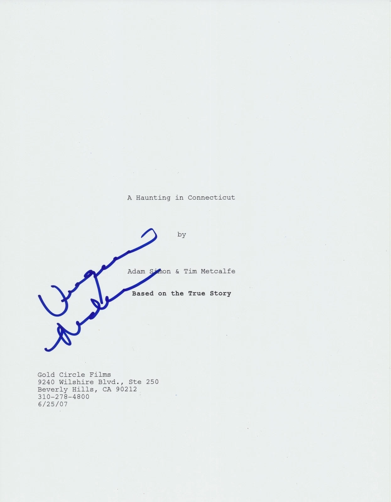 VIRGINIA MADSEN SIGNED THE HAUNTING IN CONNECTICUT FULL SCRIPT