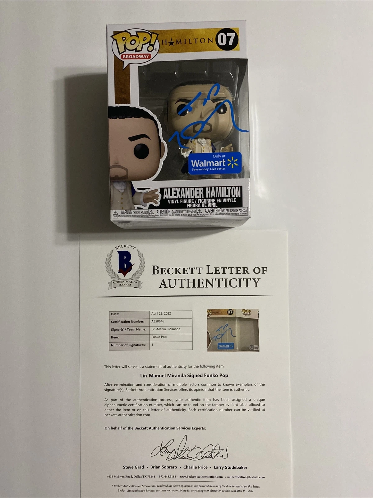Lin Manuel Miranda Signed Autographed Alexander Hamilton Funko Pop Beckett LOA