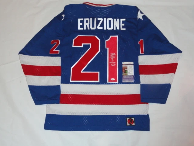MIKE ERUZIONE SIGNED K1 1980 TEAM USA JERSEY GOLD MIRACLE OLYMPICS PROOF JSA COA