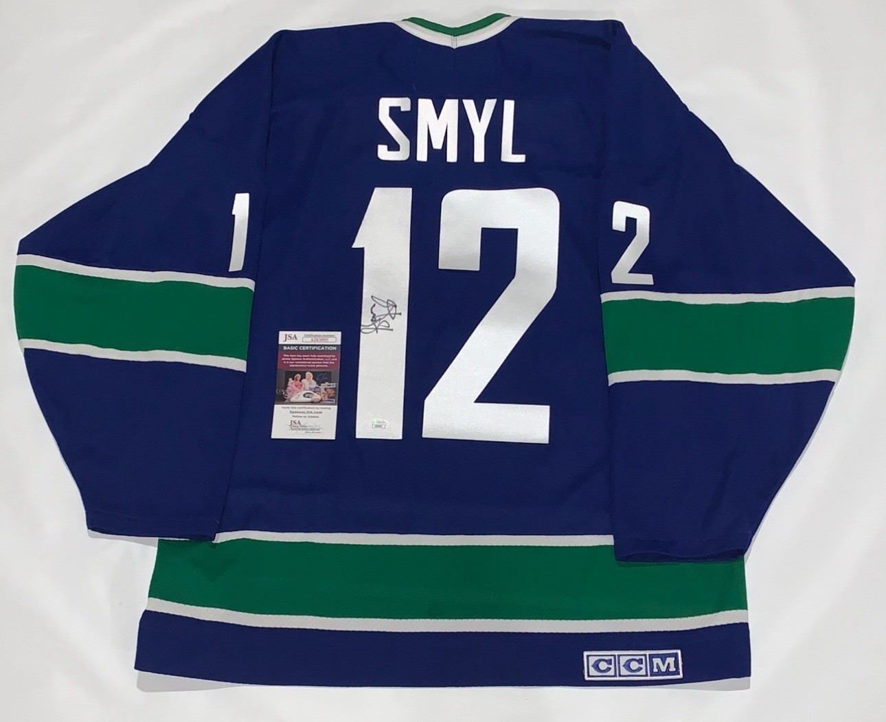 STAN SMYL SIGNED CCM VINTAGE VANCOUVER CANUCKS JERSEY PROOF LICENSED JSA COA