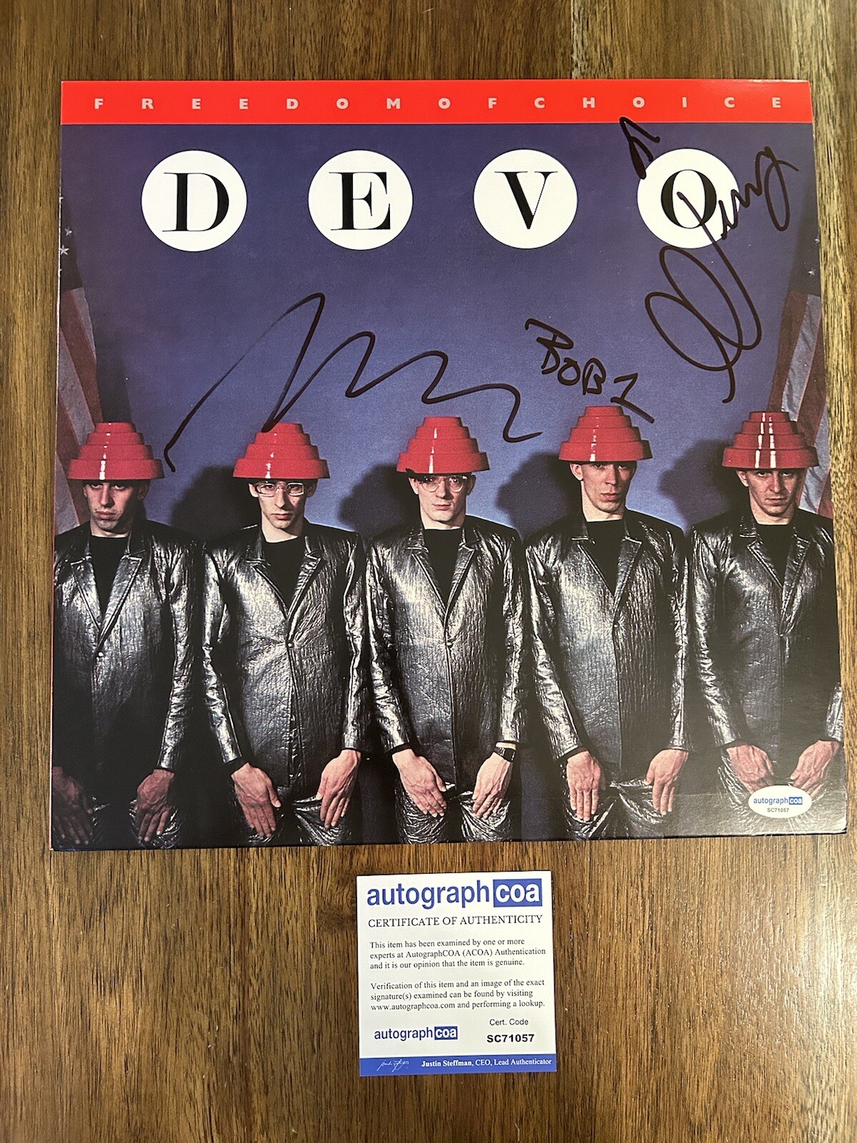 ‘DEVO’ BAND ‘FREEDOM OF CHOICE’ SIGNED VINYL ALBUM LP RARE ACOA 3 MEMBERS COLLECTIBLE MEMORABILIA