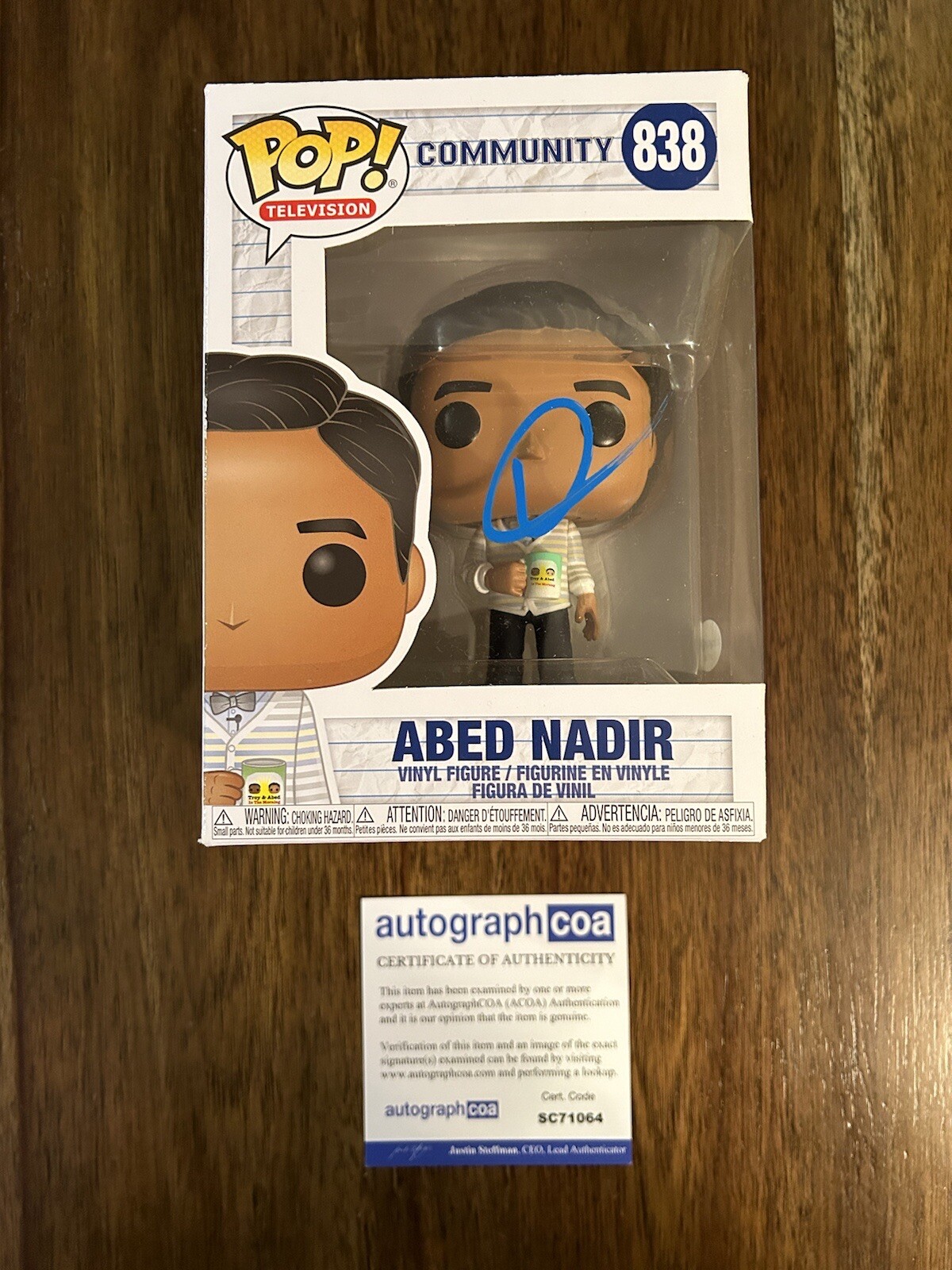 Danny Pudi ‘Community’ Signed Funko Pop ‘Abed Nadir’ ACOA RARE
