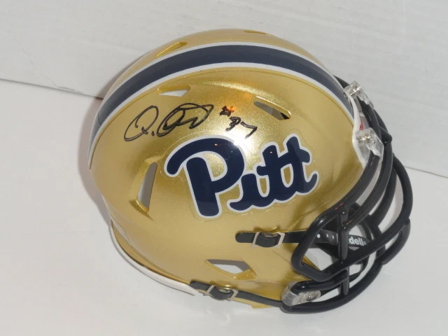 QADREE OLLISON SIGNED PITT PANTHERS NEW SCRIPT MINI HELMET PROOF AUTOGRAPHED