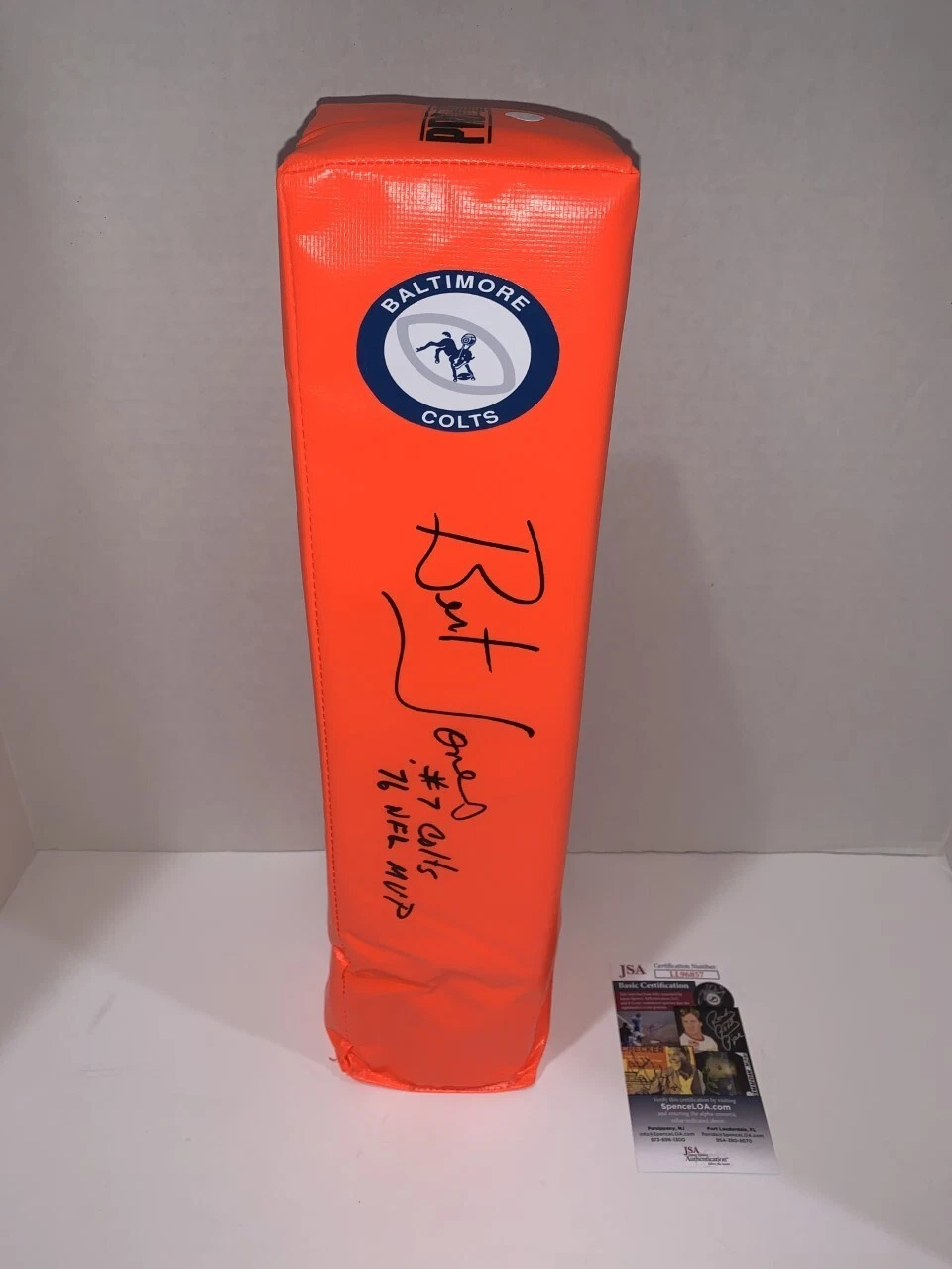 BERT JONES SIGNED TOUCHDOWN PYLON BALTIMORE COLTS 76 MVP INSCRIPTION JSA COA