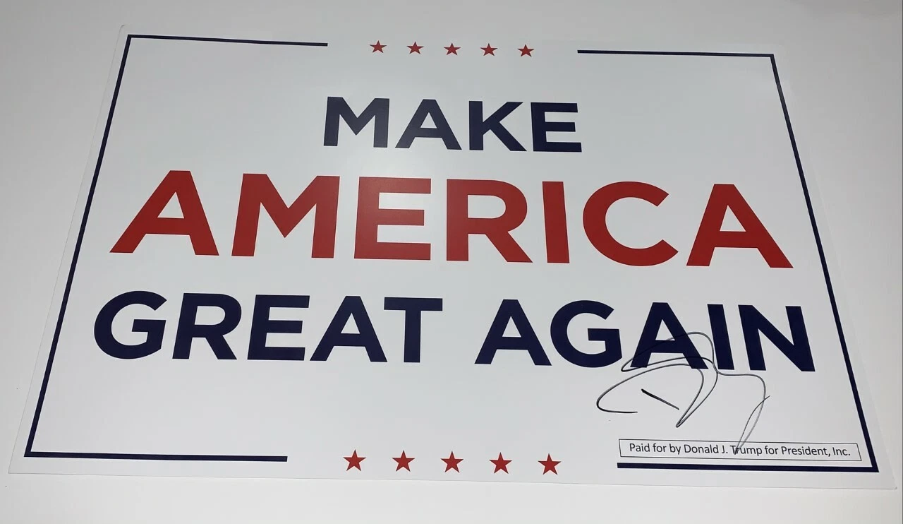 DONALD TRUMP JR SIGNED MAKE AMERICA GREAT AGAIN CAMPAIGN SIGN 2020 MAGA JSA COA