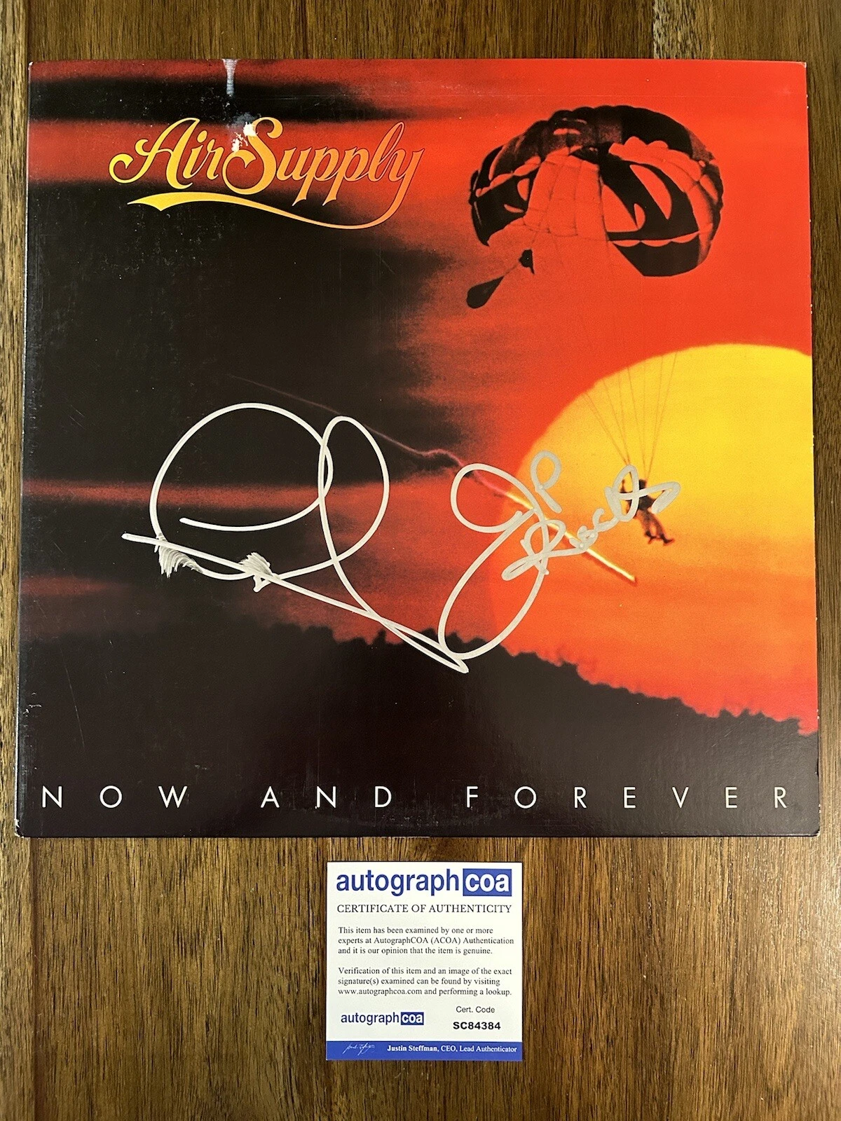 ‘AIR SUPPLY’ BAND SIGNED VINYL ALBUM ‘NOW AND FOREVER’ ACOA COLLECTIBLE MEMORABILIA