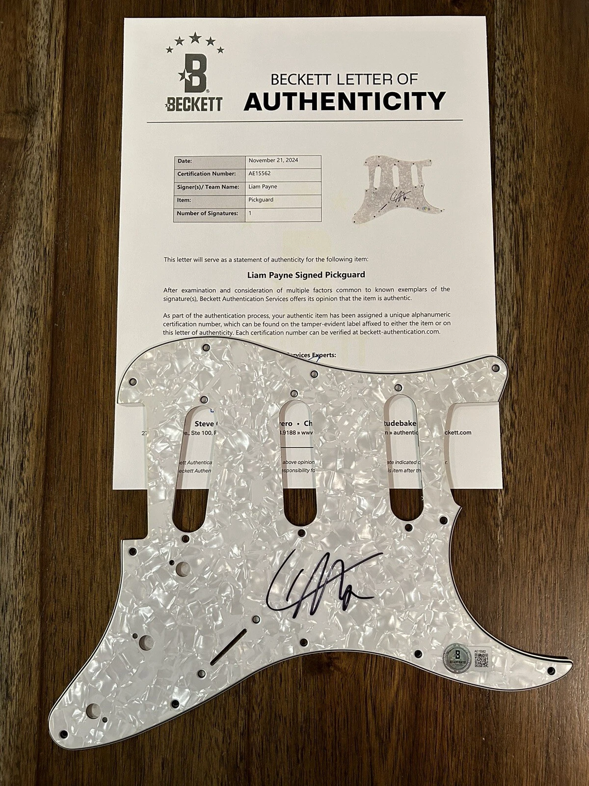 Liam Payne ‘One Direction’ Band Member Signed Electric Guitar Pickguard Beckett