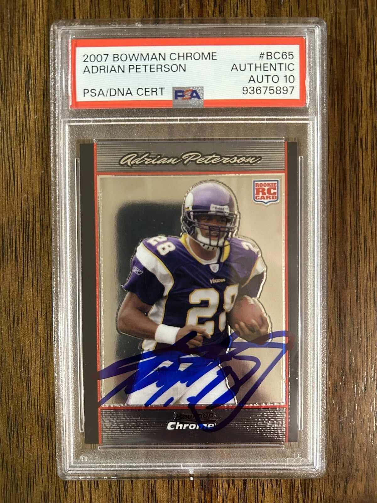 ‘ADRIAN PETERSON’ SIGNED VIKINGS 2007 BOWMAN CHROME ROOKIE CARD #BC65 PSA 10 COLLECTIBLE MEMORABILIA