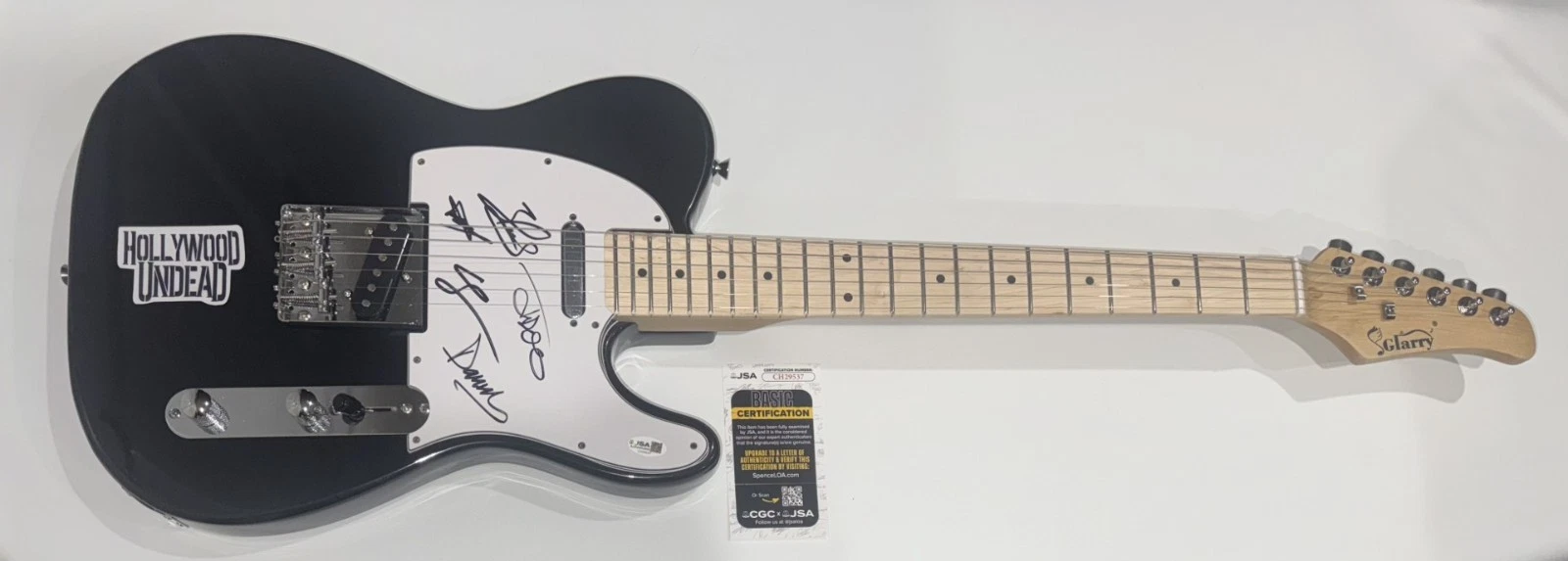 HOLLYWOOD UNDEAD SIGNED BLACK GUITAR JOHNNY 3 TEARS CHARLIE SCENE ALL 5 JSA COA