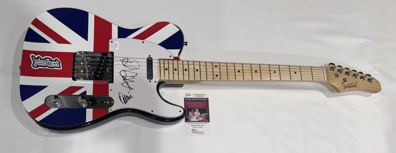 JUDAS PRIEST SIGNED UK FLAG ELECTRIC GUITAR ROB HALFORD IAN HILL JSA COA