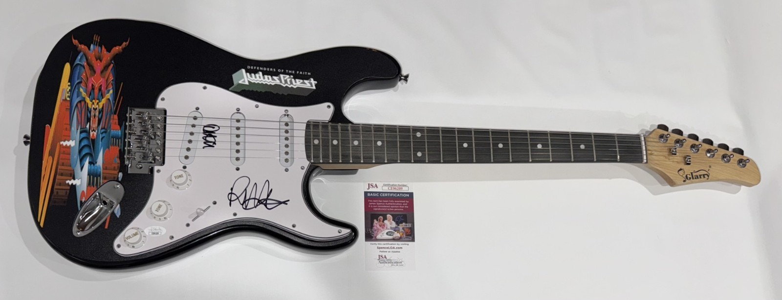 JUDAS PRIEST SIGNED DEFENDERS OF THE FAITH GUITAR ROB HALFORD IAN HILL JSA COA