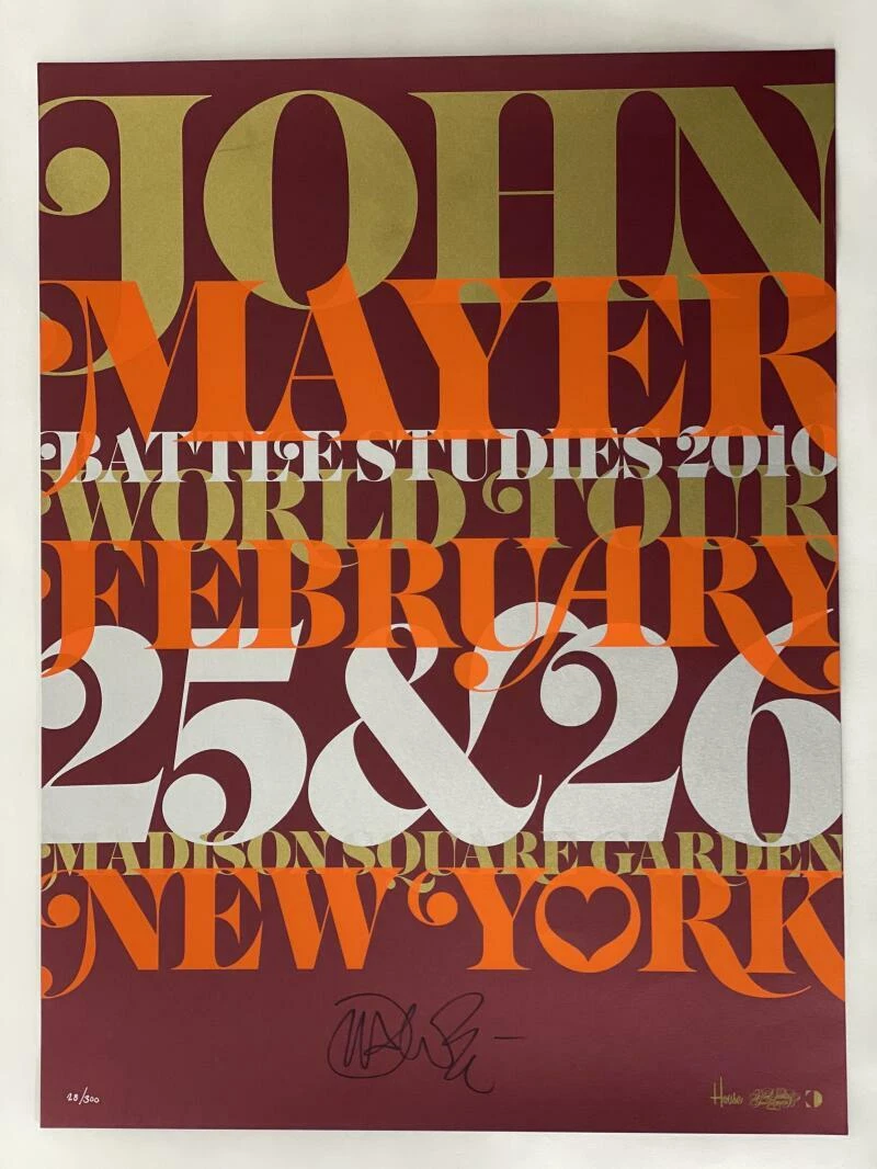 JOHN MAYER SIGNED AUTOGRAPH 18X24 CONCERT TOUR POSTER - NEW YORK MSG 2/26/10 JSA