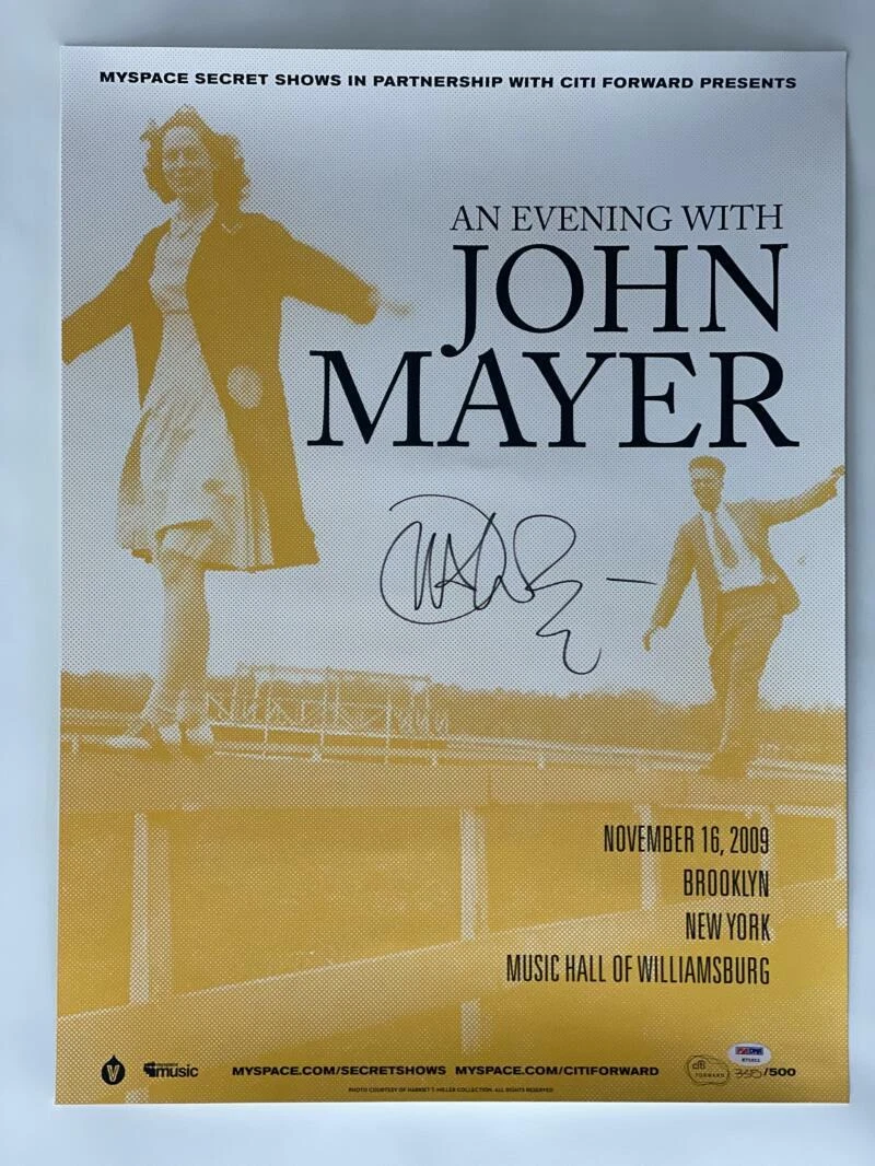 JOHN MAYER SIGNED AUTOGRAPH 18X24 CONCERT TOUR POSTER - A EVENING WITH NYC PSA
