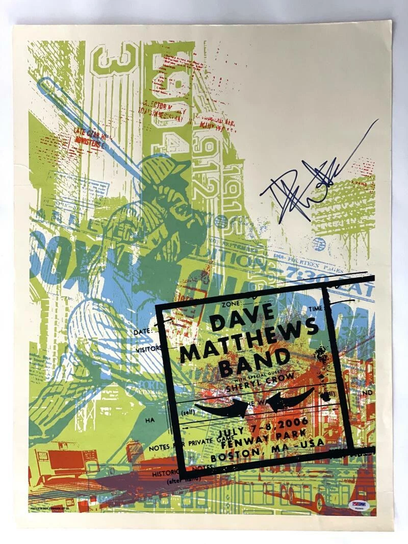 DAVE MATTHEWS SIGNED AUTOGRAPH 18X24 CONCERT TOUR POSTER FENWAY PARK 7/7/06 PSA