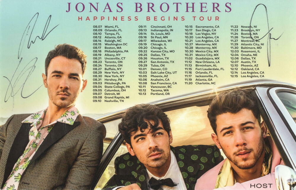 KEVIN, JOE, NICK JONAS BROTHERS SIGNED AUTOGRAPH 11X17 CONCERT TOUR POSTER 2019