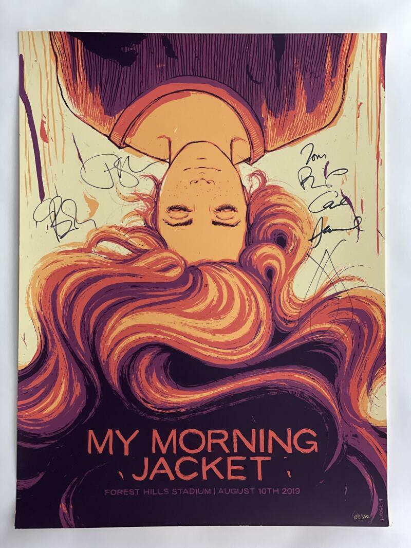MY MORNING JACKET BAND SIGNED AUTOGRAPH 18X24 CONCERT TOUR POSTER - FOREST HILLS