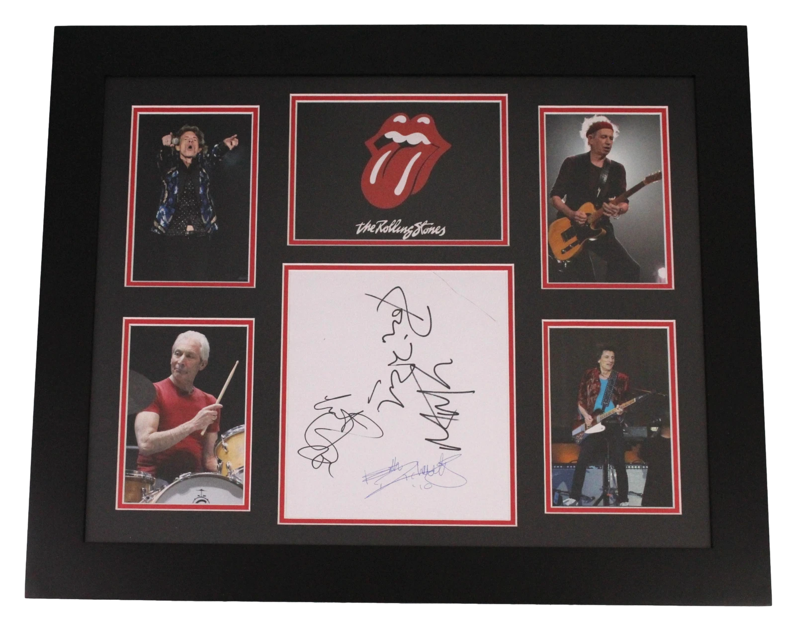 THE ROLLING STONES FULL BAND (X4) SIGNED AUTOGRAPH 16x20 FRAME MICK JAGGER JSA