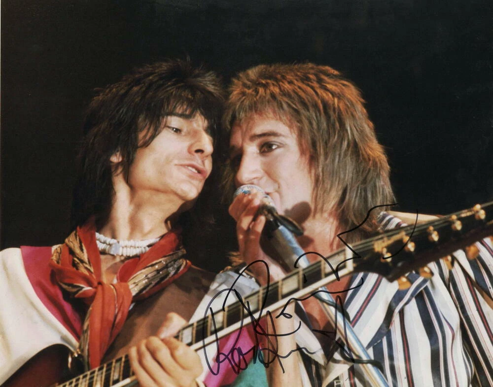 RONNIE WOOD & ROD STEWART SIGNED AUTOGRAPH 11X14 PHOTO - ROLLING STONES W/ JSA