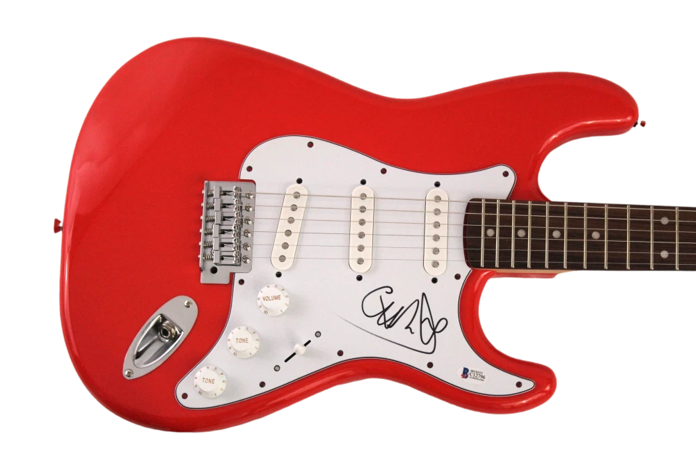 CHRIS MARTIN SIGNED AUTOGRAPH FULL SIZE R FENDER ELECTRIC GUITAR - COLDPLAY BAS
