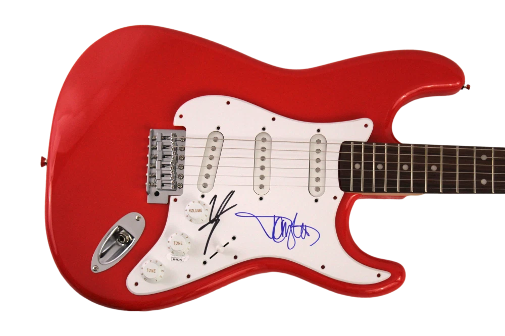 VINCE NEIL & TOMMY LEE SIGNED AUTOGRAPH R FENDER ELECTRIC GUITAR MOTELY CRUE JSA