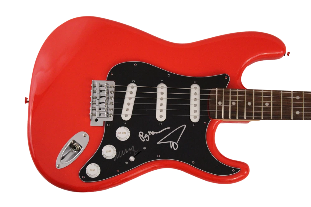 TREY ANASTASIO, MIKE, PAGE SIGNED AUTOGRAPH RED FENDER ELECTRIC GUITAR PHISH JSA