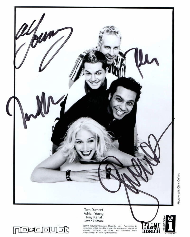NO DOUBT FULL BAND (X4) SIGNED AUTOGRAPH 8X10 PHOTO - GWEN STEFANI +3 W/ JSA LOA