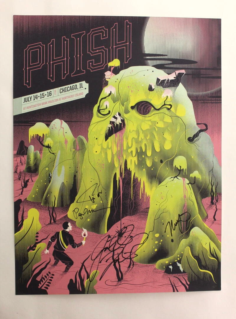 PHISH FULL BAND (X4) SIGNED AUTOGRAPH 18X24 CONCERT TOUR POSTER CHICAGO W/ JSA
