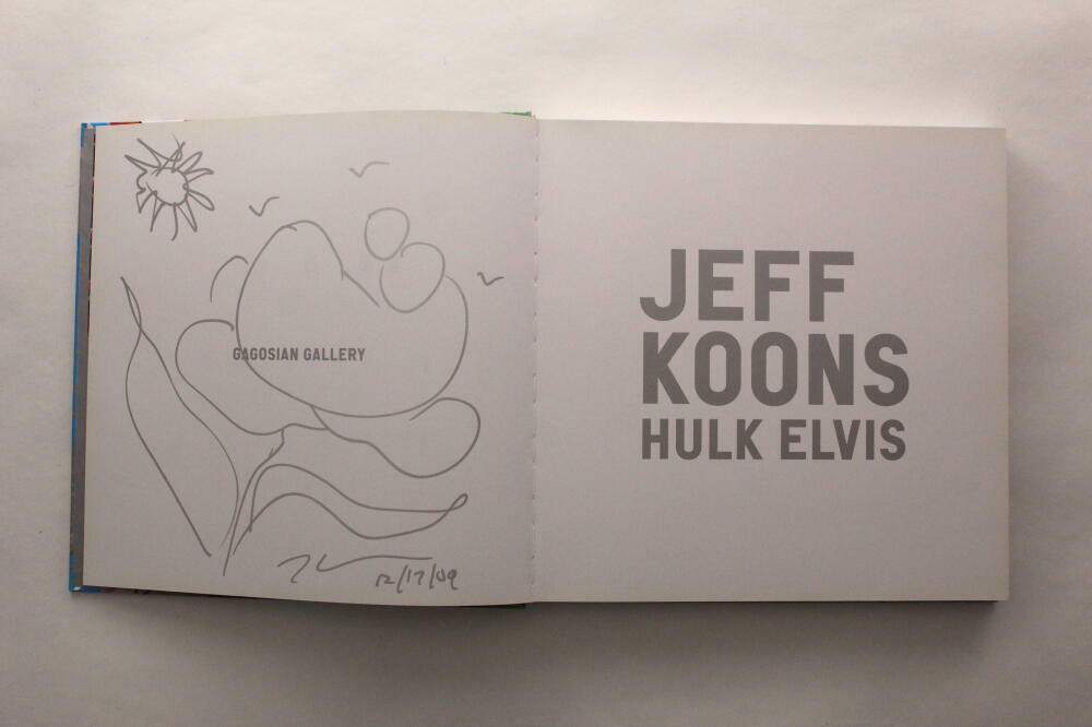 JEFF KOONS SIGNED AUTOGRAPH HULK ELVIS BOOK W/ AMAZING ORIGINAL ART SKETCH! JSA