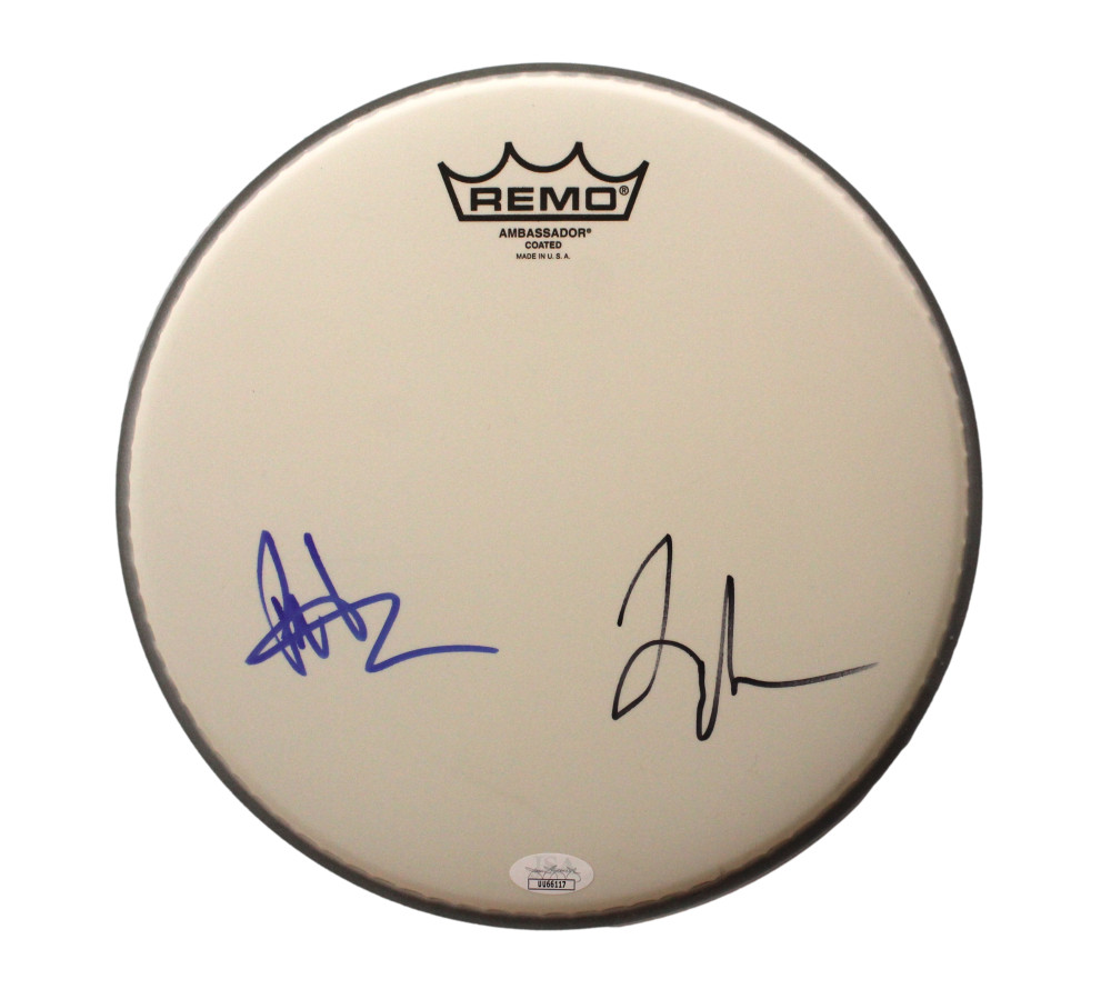 TAYLOR HAWKINS & PAT SMEAR SIGNED AUTOGRAPH 10″ DRUMHEAD – FOO FIGHTERS W/ JSA COLLECTIBLE MEMORABILIA