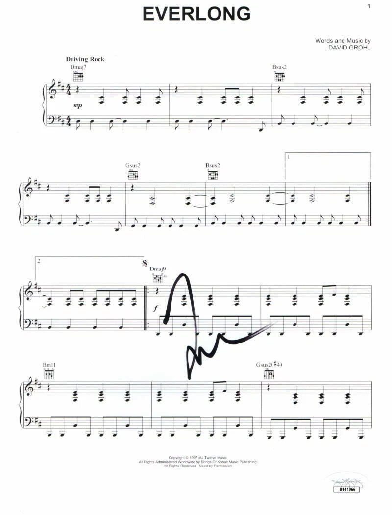 TAYLOR HAWKINS SIGNED AUTOGRAPH EVERLONG SHEET MUSIC - FOO FIGHTERS DRUMMER JSA