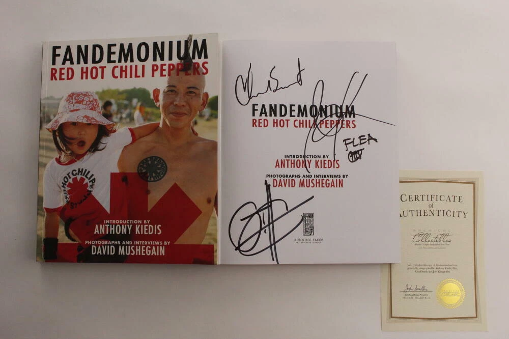 RED HOT CHILI PEPPERS BAND (X4) SIGNED AUTOGRAPH FANDEMONIUM BOOK - FLEA +3 RARE