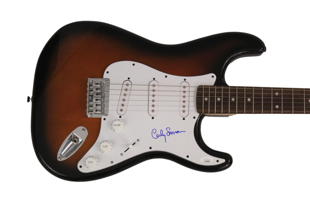 CARLY SIMON SIGNED AUTOGRAPH FULL SIZE FENDER ELECTRIC GUITAR - NO SECRETS JSA