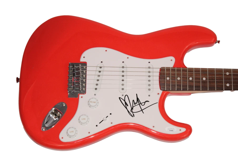 MITCHY COLLINS SIGNED AUTOGRAPH RED FENDER ELECTRIC GUITAR LOVELYTHEBAND JSA COA