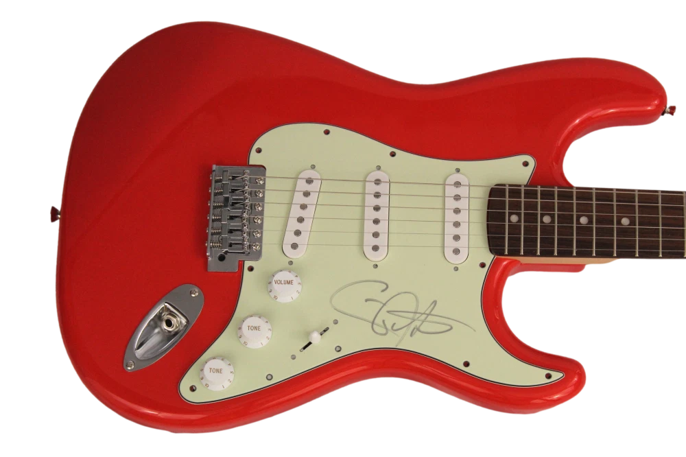 CARLOS SANTANA SIGNED AUTOGRAPH FULL SIZE RED FENDER ELECTRIC GUITAR W/ JSA COA