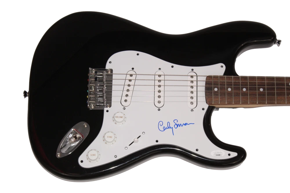 CARLY SIMON SIGNED AUTOGRAPH BLACK FENDER ELECTRIC GUITAR NO SECRETS W/ JSA COA